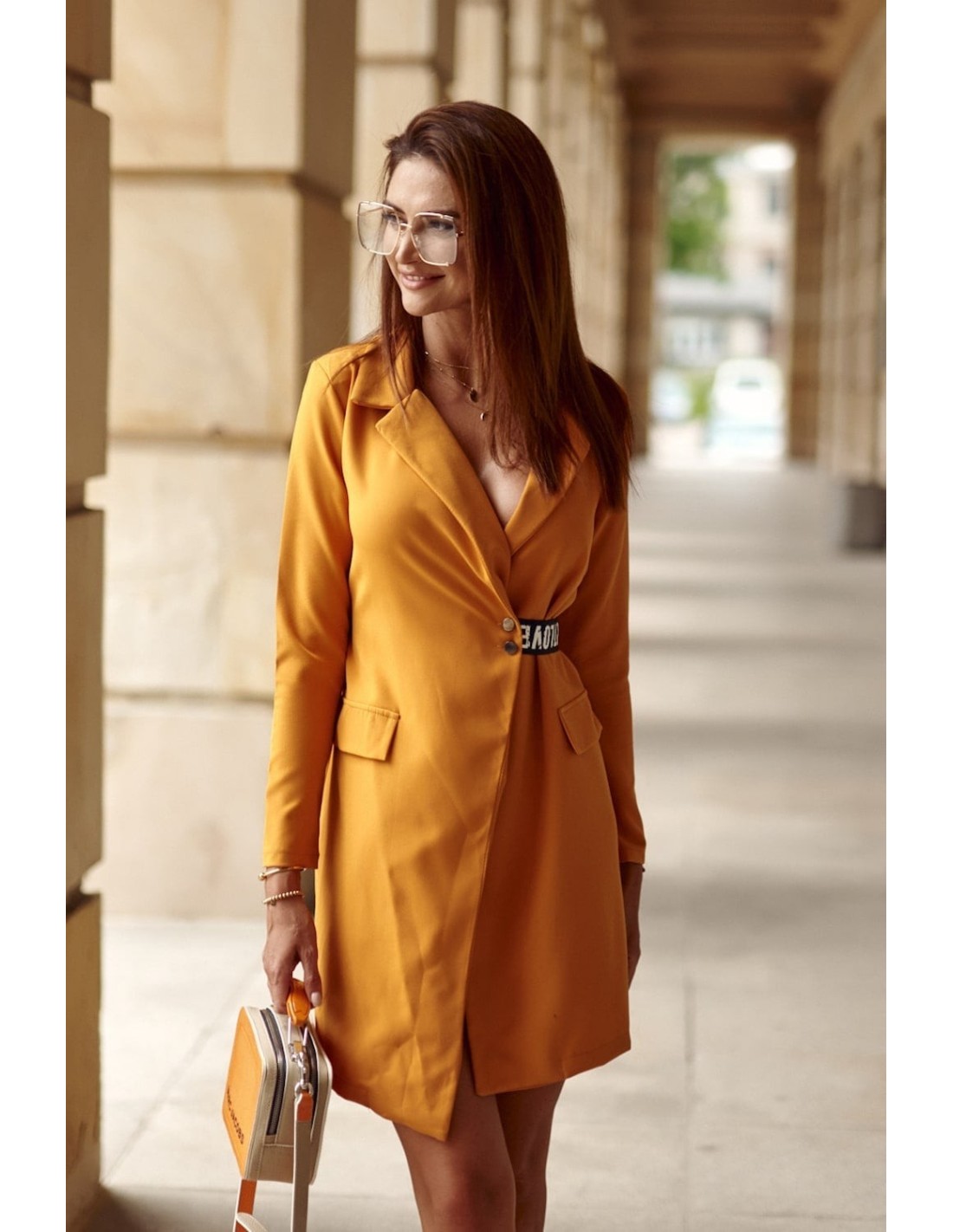 Long mustard jacket dress FG575 - Online store - Boutique